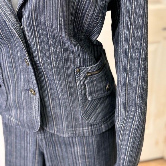 Vintage French Dressing Blue Pinstripe Cotton Suit Size 16 Casual - Picture 3 of 13